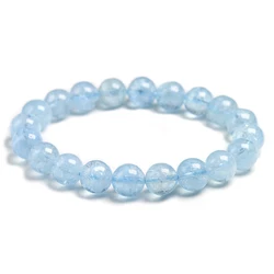 5A Natural Blue Ice Aquamarine Stone Beads Bracelet Women Men Crystal Clear Round Beads Healing Stone Birthday Gift