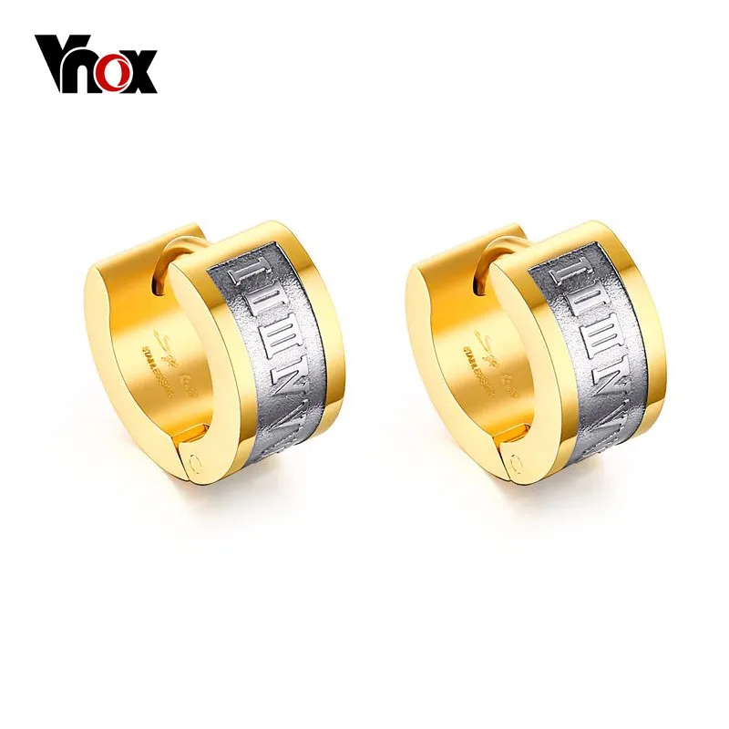 Vnox Roman Number Earrings for Men Small Stainless Steel Brincos Earings Unisex Jewelry