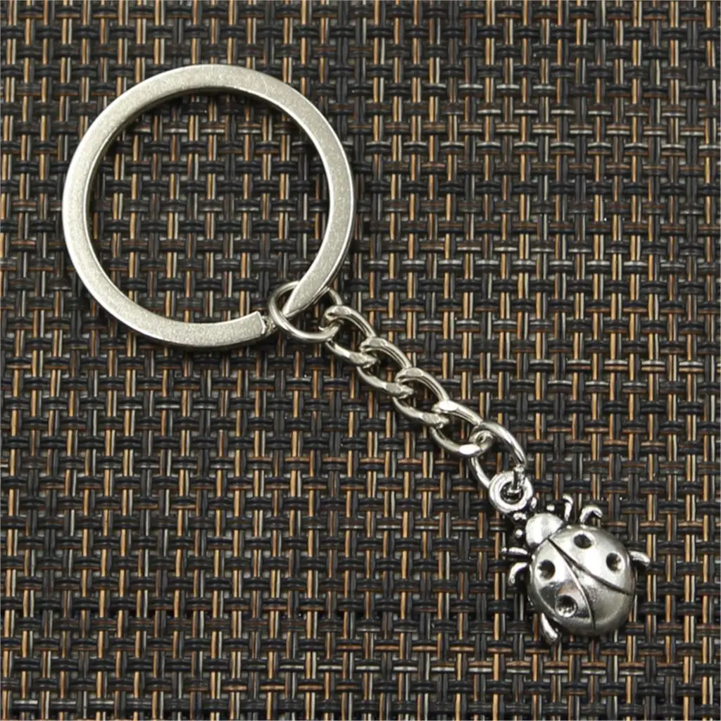 New Fashion Men 30mm Keychain DIY Metal Holder Chain Vintage Ladybug Bug 19x13mm Silver Color Pendant Gift