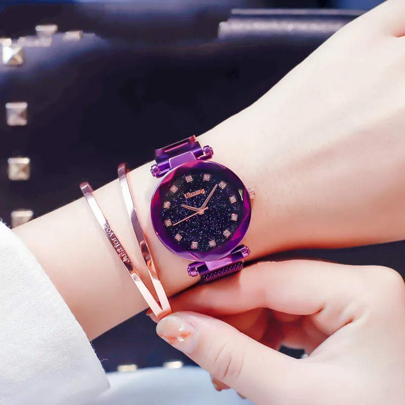 Ulzzang Brand Women Watches Luxury Crystal Starry Sky Lady Bracelet Watch Fashion Magnetic Ladies Dress Quartz Wristwatch Clock