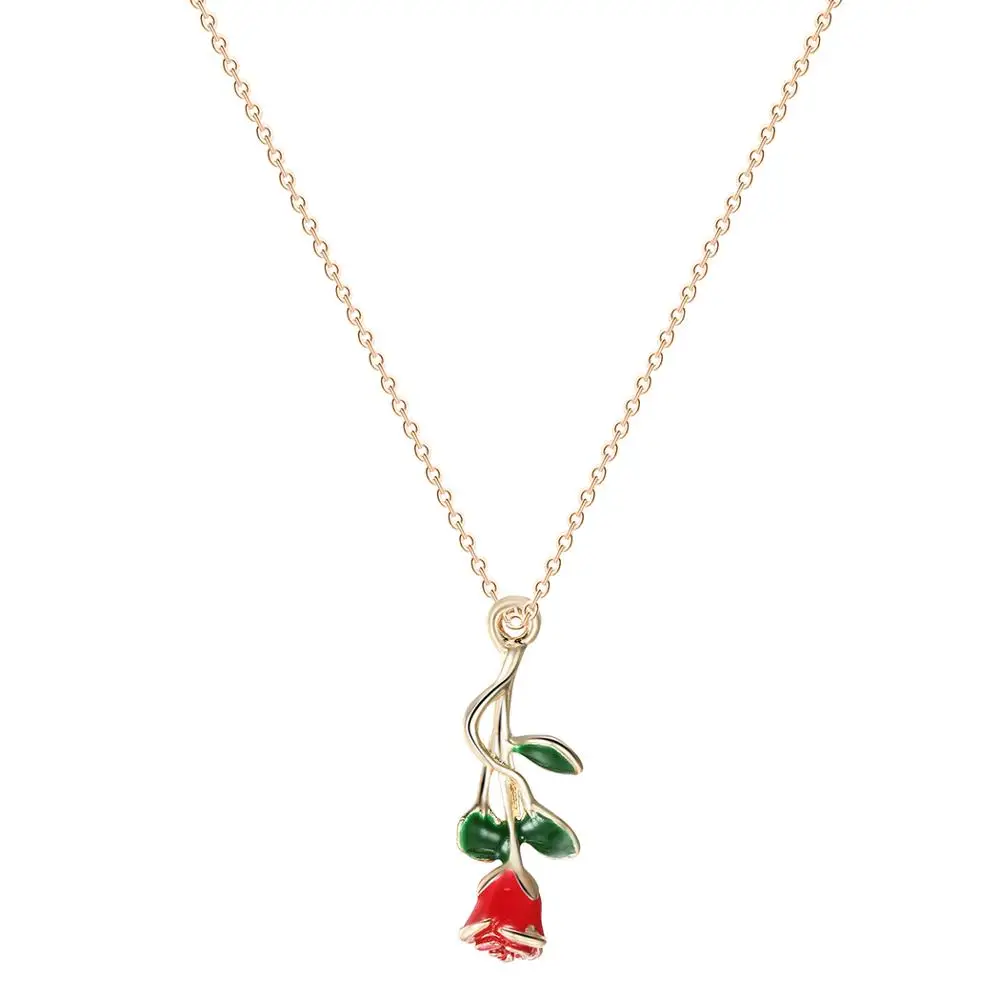 Chandler Red Rose Flower Necklace For Women 40cm Chain Chokers Flora Beauty and Beast Jewelry Delicate Handmade Lovers Gifts