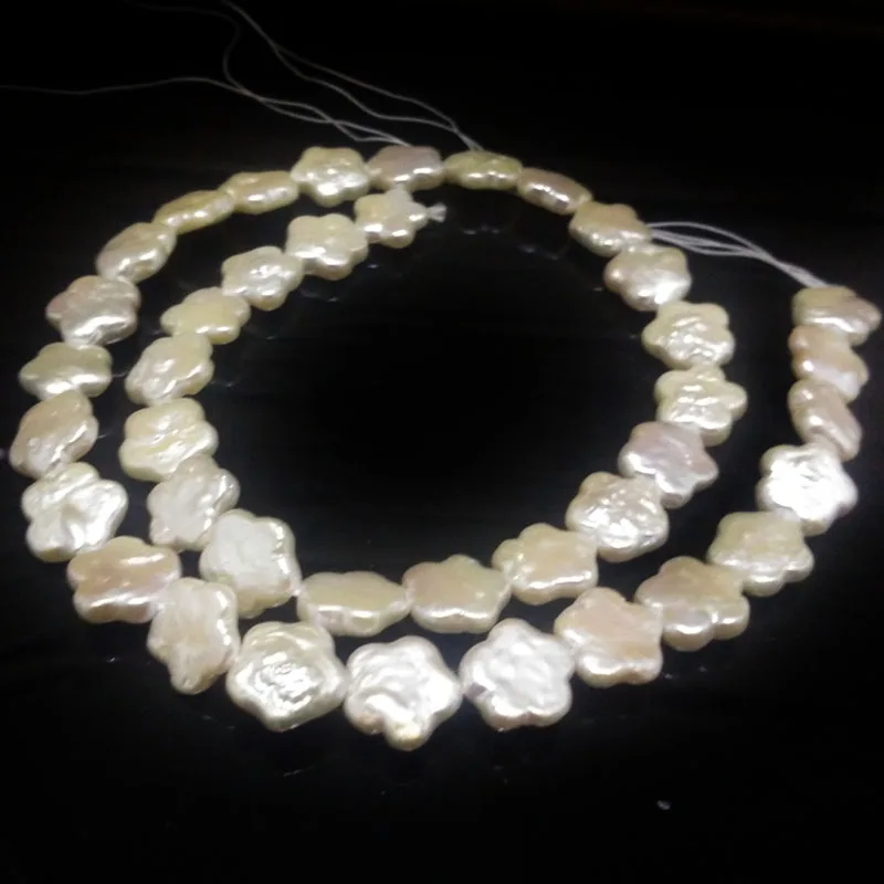 

16 inches 13-14mm Natural White Flat Baroque Star Coin Pearls Loose Strand