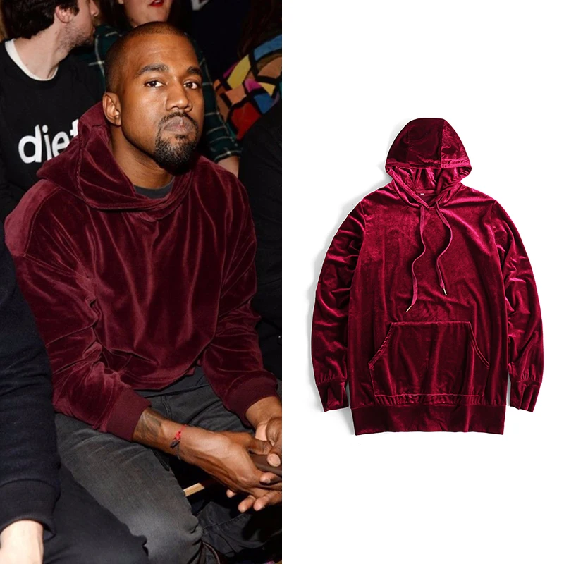 Chándal Kanye West para hombre, Sudadera con capucha de terciopelo sólido, pantalones de chándal de Hip Hop, Jersey suelto, sudaderas de estilo