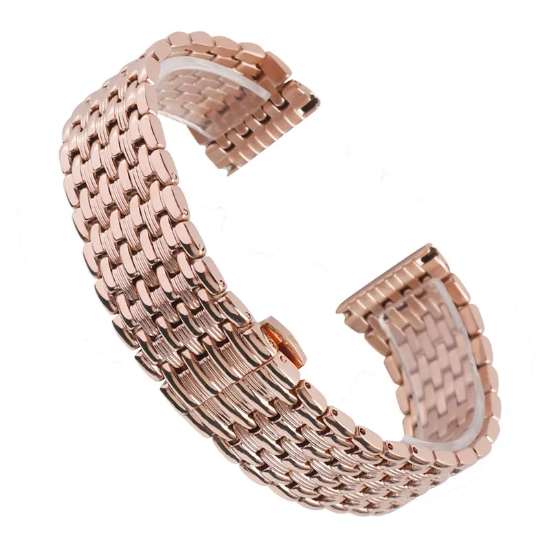 High Quality 18mm 20mm 22mm Stainless Rose Gold Watch band Strap Adjustable Metal Luxury Watchband Replacement + 2 Spring Bars