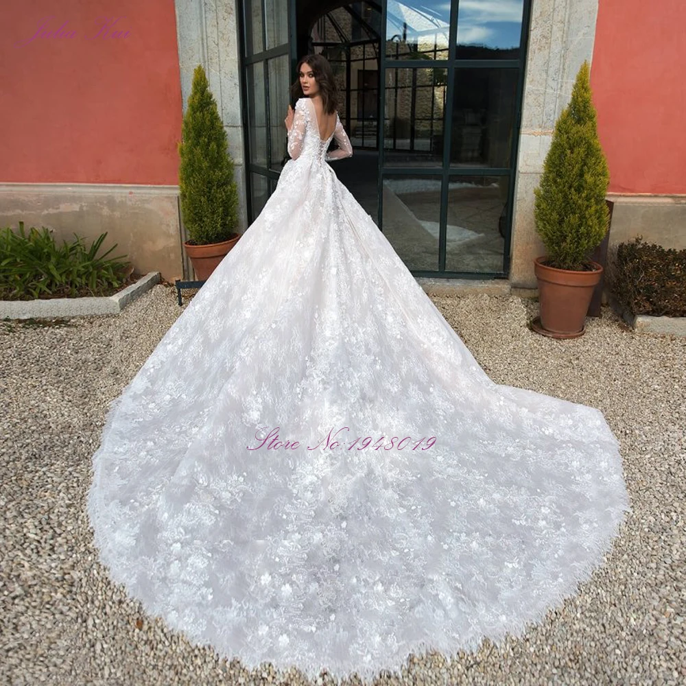 Julia Kui Vestido de noiva linha A de princesa com decote redondo feito sob medida com cintura fina de manga boné e fecho de renda