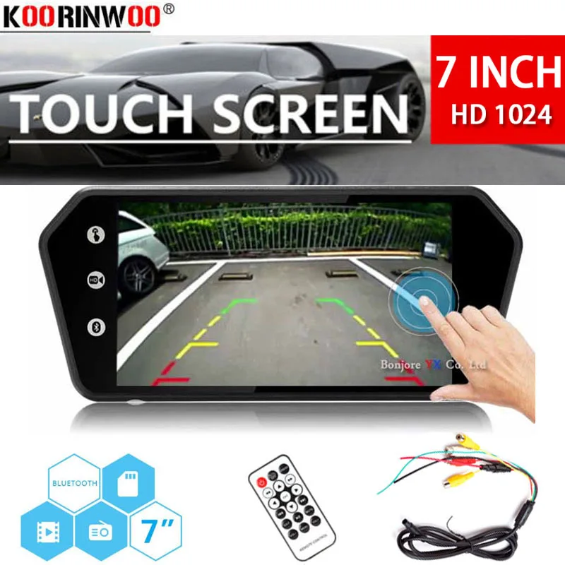 

Koorinwoo 7" LCD MP5 Bluetooth Car Rear View Mirror Monitor Touch Screen HD 1024x600 Explorer Reversing View Parking Monitor