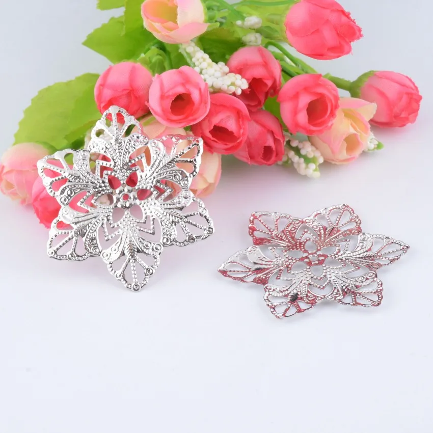 

MIAOCHI 50Pcs Bead Caps Flower Silver Tone(Fits 28mm Beads) Hollow 5.7cm x 5cm Jewelry Findings DIY Connectors J0600