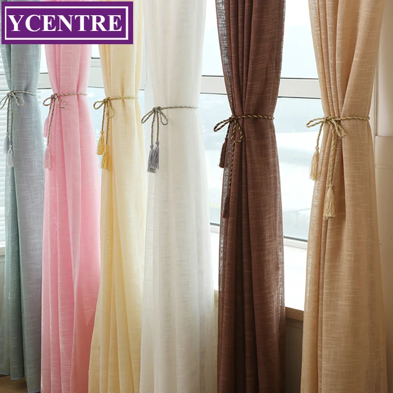 YCENTRE  Solid Colors Faux Linen Style Window Treatment Semi Voile Sheer Curtain for Living Room,Kitchen Curtains for Bedroom