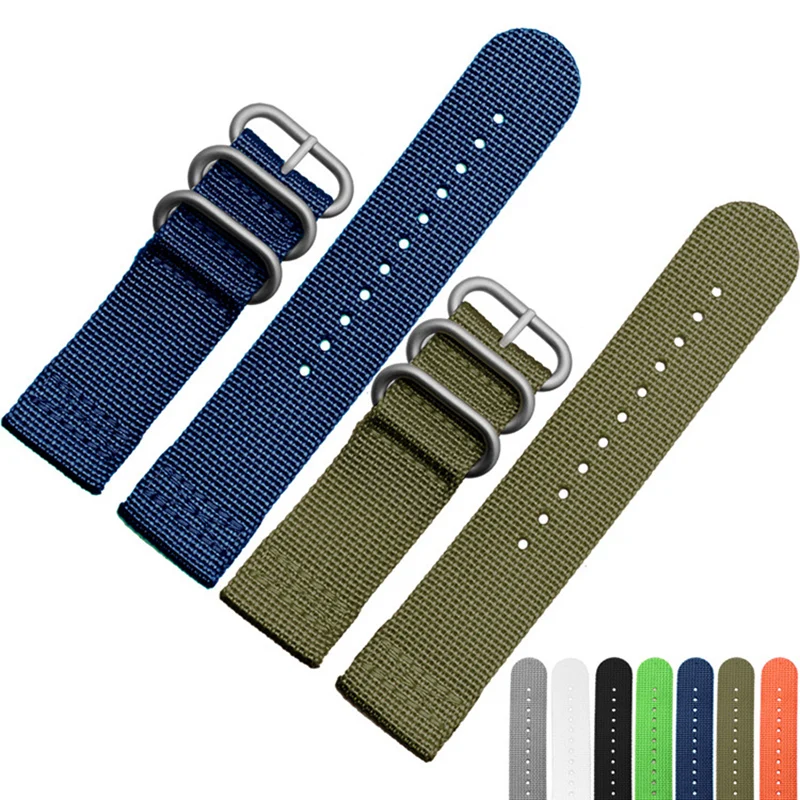 Hohe Qualität 6 Farben Armband 18mm 20mm 22mm 24mm Nylon Wasserdichte Uhr Band Strap Sport Armband edelstahl Schnalle