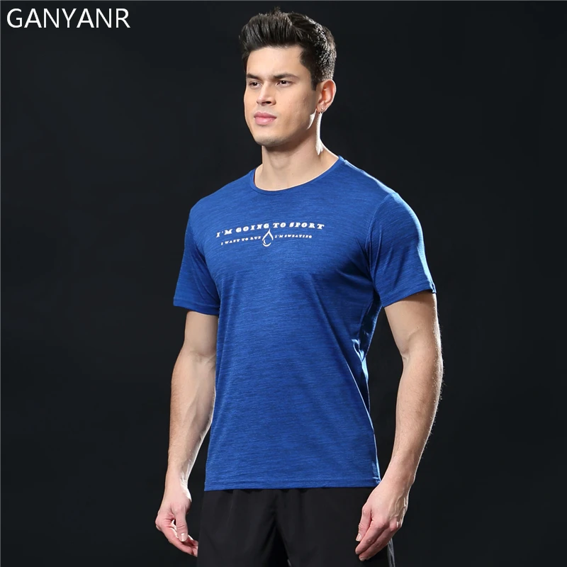 GANYANR วิ่งชายเสื้อบาสเกตบอลเทนนิส Tee กีฬาฟิตเนสกีฬา Gym Jogging Tops Slim Fit Rash Guard การฝึกอบรม