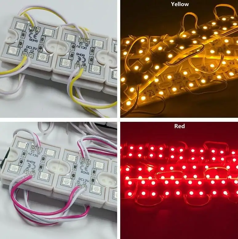 

waterproof 100pcs 5050 4 LED Modules White/Warm White/red/green/blue/yellow Waterproof IP65 DC12V Free Ship