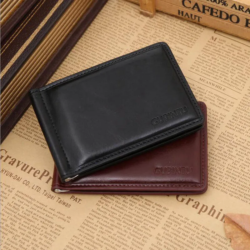 New Fashion Small Men's Leather Money Clip Wallet With Coin Pocket Card Slot Cash Holder Male Bag Magnet Hasp Mini Purse For Man