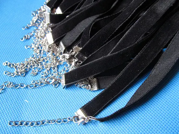 10pcs 13inches Adjustable 10mm Flat Black Velvet Choker Necklace Cord String Rope,DIY Beading Pendant Charm Cord,Tatto Choker