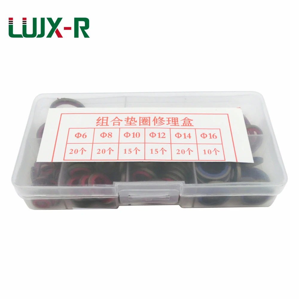 LUJX-R 100 stücke Gummi NBR Metall Ringe Abdichtung Sortiment Set Flache Ring Dichtung Verbunden Scheibe Kit für Öl Rohr Mechanische dichtung Box