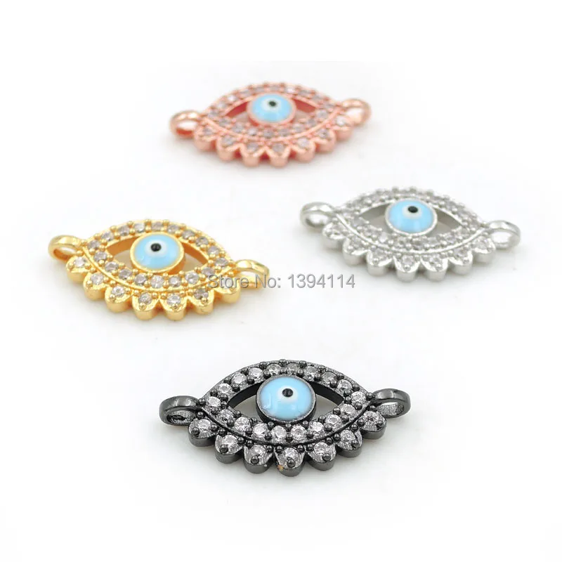 21*11*2mm Micro Pave Clear CZ Cyan Enamelling Eye Connector Fit For Women As DIY Bracelets Accessory