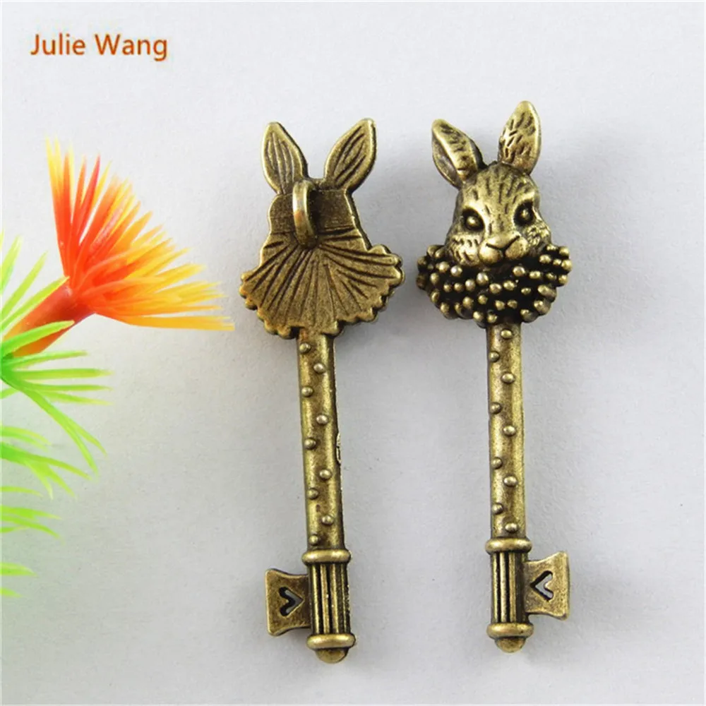 Julie Wang 10PCS Imitation Key Shape  Charms Antique Bronze Plated Pendant Jewelry Accessory Handmade Hanging Crafts 51*16*2mm