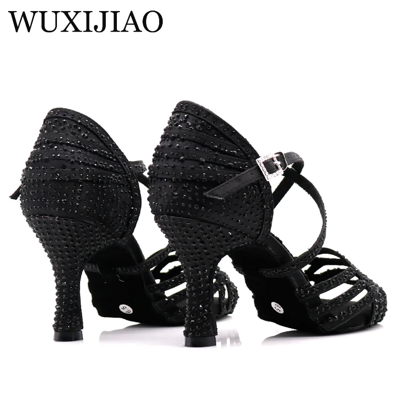 WUXIJIAO-zapatos de baile latino con diamantes de imitación para mujer, calzado de salón, tacón de Cuba de 8,5 cm, Software de Vals, gran oferta