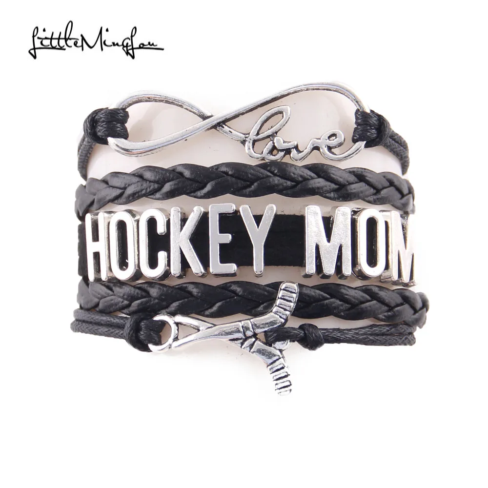 Infinity love HOCKEY MOM bracelet hockey charm leather wrap bracelets & bangles for women jewelry mom family gift