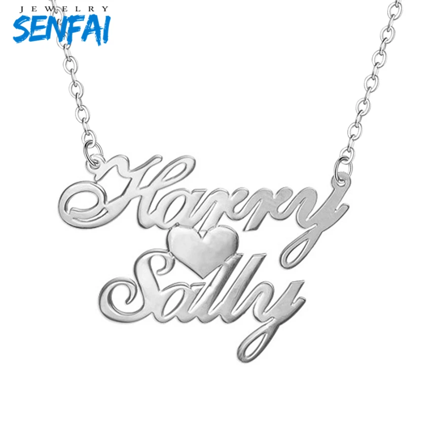 

Senfai Custom Names Stainless Steel Pendant Necklace for Lover Personalized Nameplate with Heart Girls' Necklace Women Jewelry