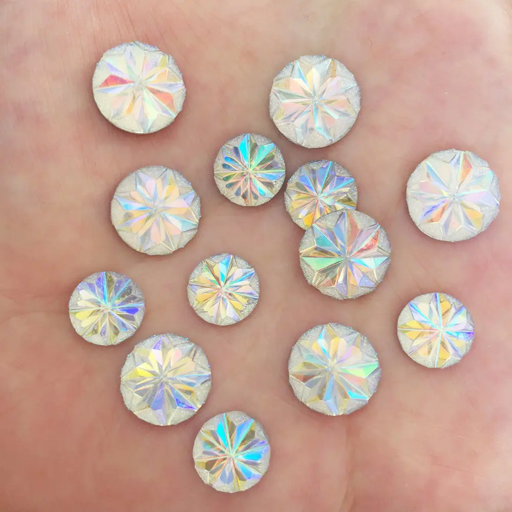 10mm/12mm Round AB Resin Ore Snowflower Gem Half Bead Flat Back Rhinestone Scrapbook DIY Jewelry Ornaments Accessories F644-645