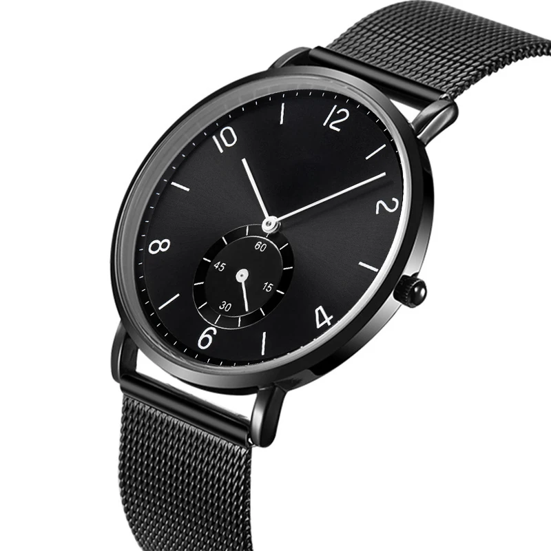 CL031 OEM Brand Black Watch Dial Customize Logo Men Watches Stainless Steel and Leather Band Make Your Own Logo Watch