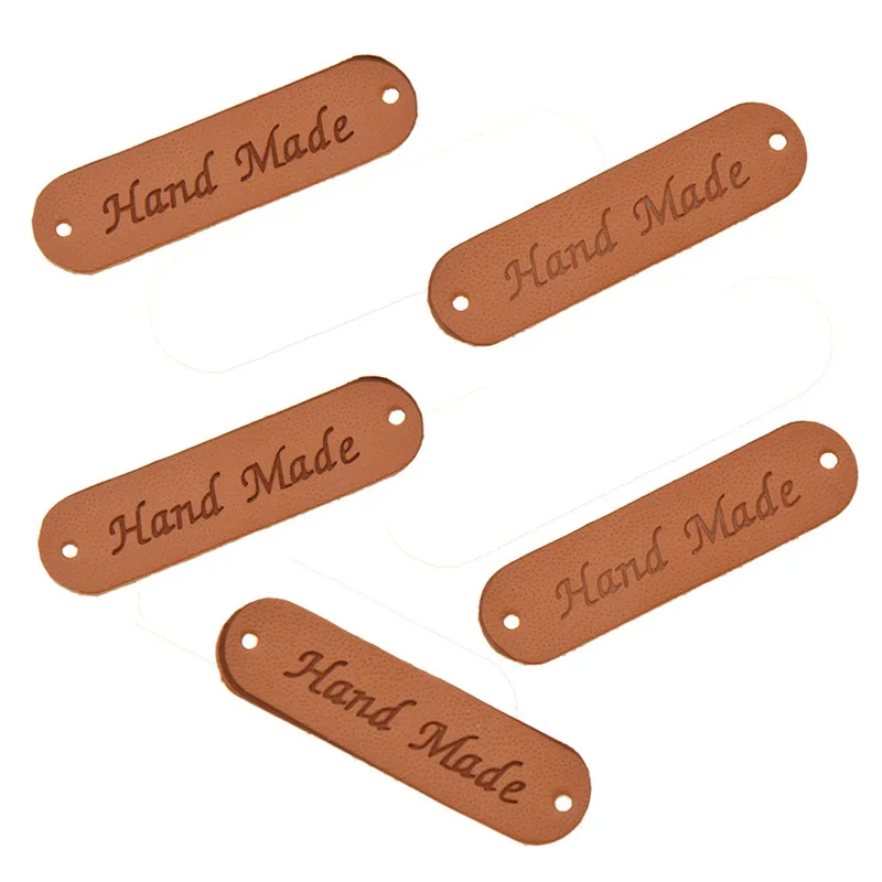 Chzimade 20Pcs/lot 45x12mm Handmade Leather Labels For Clothes Garment PU Tags Labels Sewing Accessories