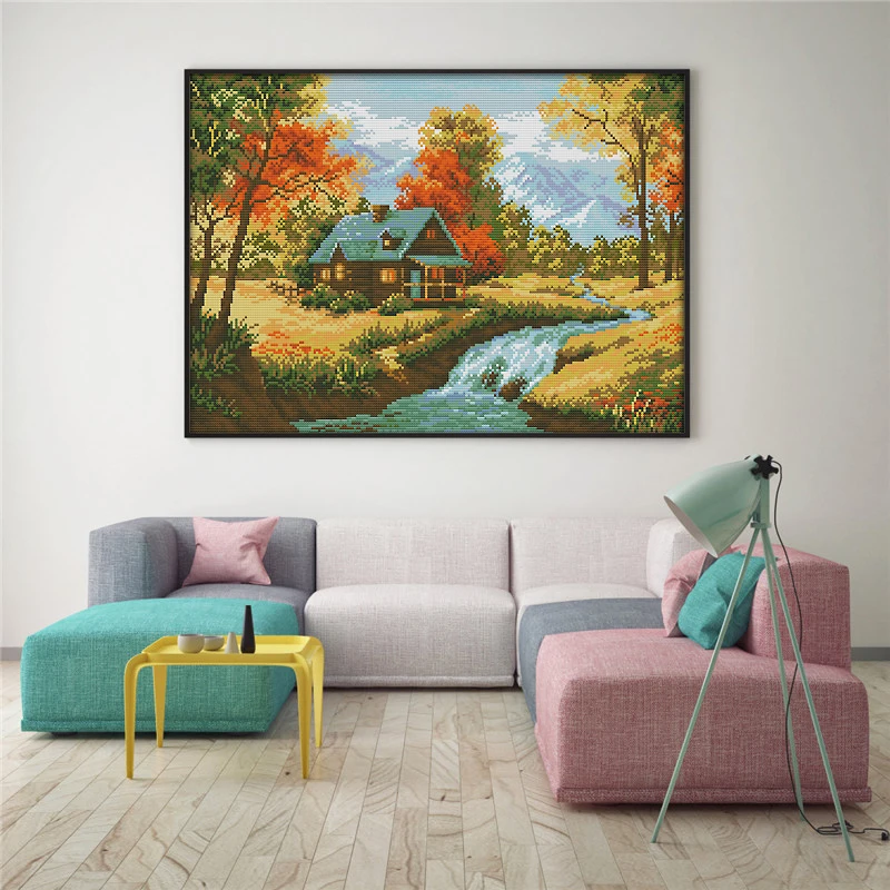 

The Autumn Stream Printed Canvas DMC Counted Cross Stitch Kit 14CT 11CT DIY Scenic Paintings Chinese Embroidery Needlework Sets