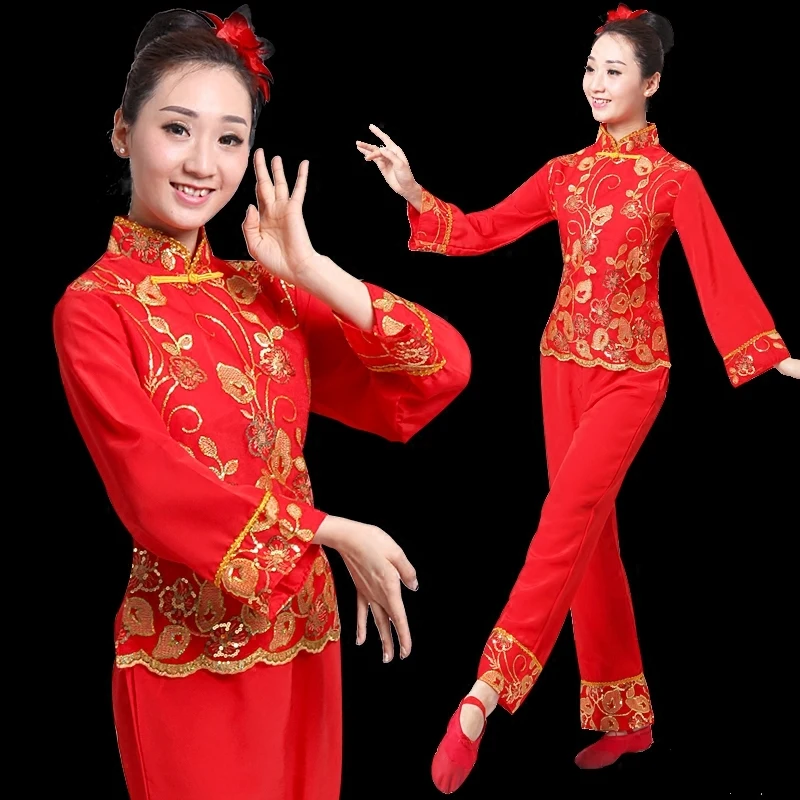 ancient chinese costume women folk dance lion costume for woman hanfu women new year Fan Yangko Stage clothing dragon Younger