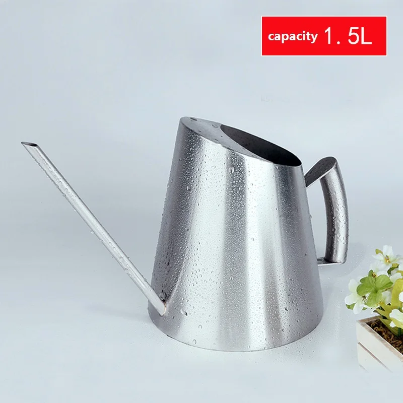 

1.5L Stainless Steel Watering Can Brushed Garden Planting Sprinkler Pot Green Plants Flowers Gardening Tools