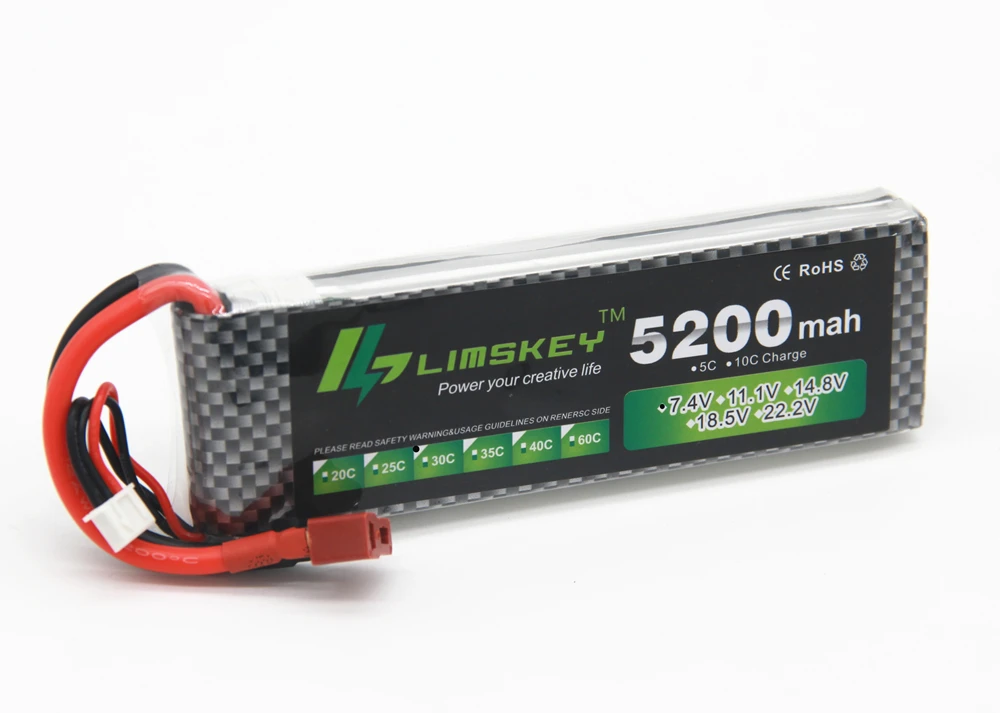 2pcs Limskey Power 7.4V 5200mAh Lipo Battery 30C 2S Battery 2S LiPo 7.4 V 5200 mAh 30C 2S 1P Lithium-Polymer Batterie For RC car