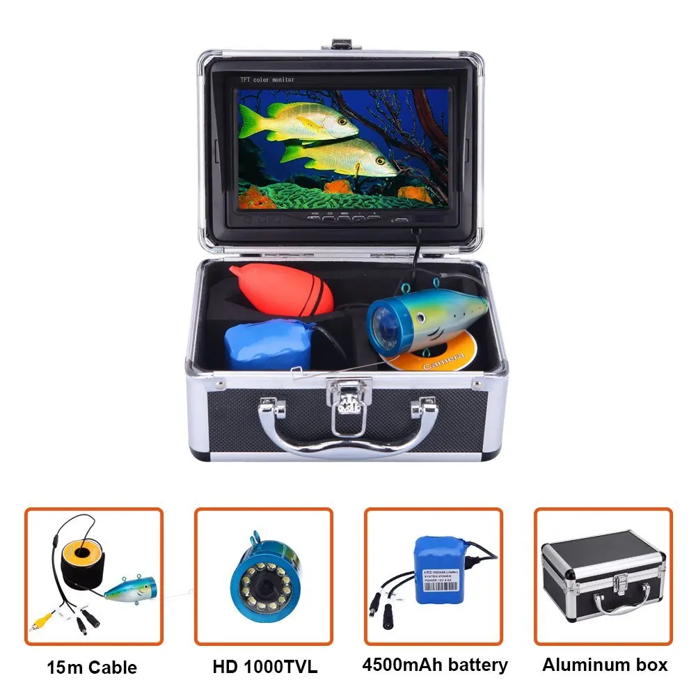 Factory Direct Supply 30M Cable 7 Inch Video Fish Finder 1000TVL Underwater Ice Fishing Camera Kit System With 12Pcs LED Light