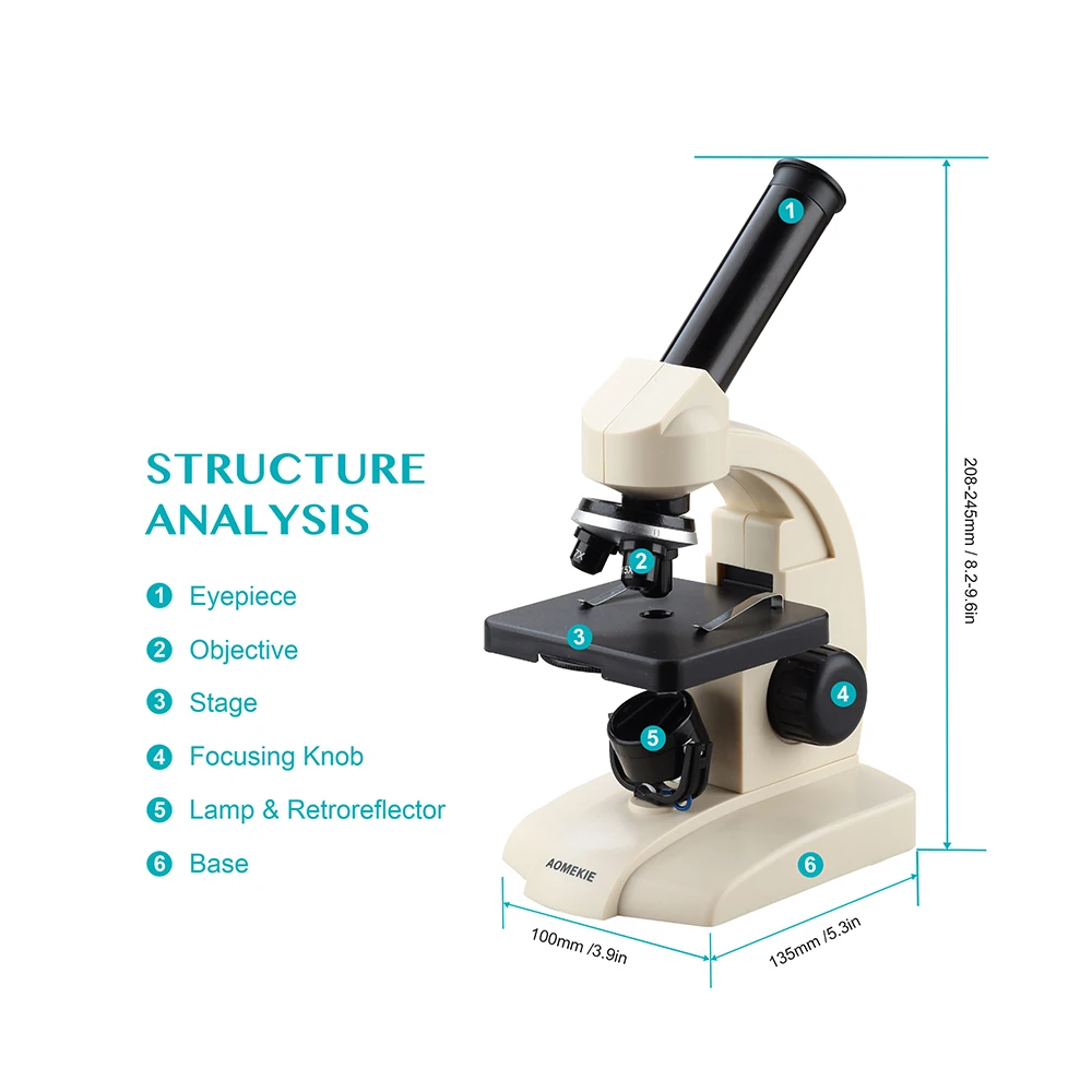 AOMEKIE-microscopio Monocular biológico 70X-400X, lámpara de fondo deslizante para observación de células de espécimen, regalo para chico educativo para estudiante de ciencias