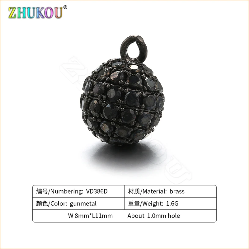 ZHUKOU 8x11mm Black Round Charms for Jewelry Making High Quality Accessories for Women earrings and necklace wholesale VD386