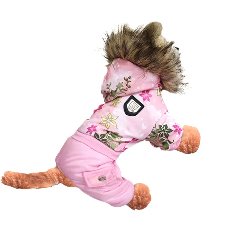 New Pineocus Hooded Warm Winter Thickness Pet Dog Clothes Cat Puppy Dogs Coat Jackets With Flower Pattern From S-XL