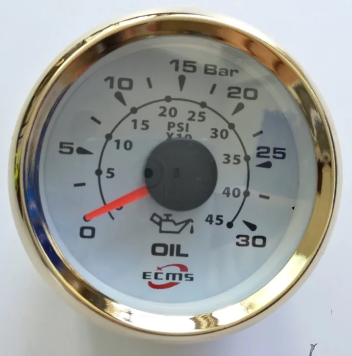 New Design Marine Boat Yacht Automotive Pressure Gauge 0-30 Bar 9-32V 0.5-4.5V 52mm 2 Inch 316L Gold Bezel White Dial 802-00037