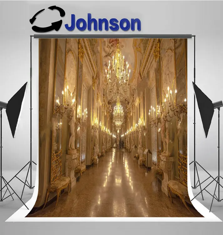 Genoa Italy Royal Palace Corridor Lamp Light background  High quality Computer print wedding backdrops