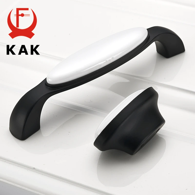 KAK Ceramic Black White Cabinet Handles Drawer Knobs Zinc Alloy Wardrobe Door Handles Pulls Simple European Furniture Handle