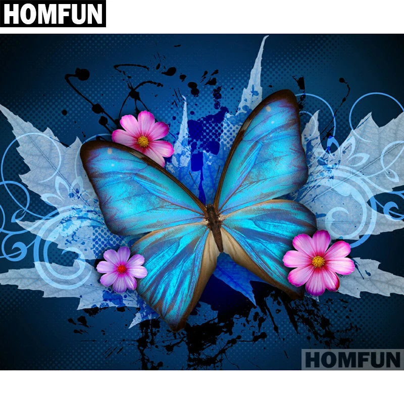 

HOMFUN Full Square/Round Drill 5D DIY Diamond Painting "Butterfly & flower" Embroidery Cross Stitch 5D Home Decor A01584