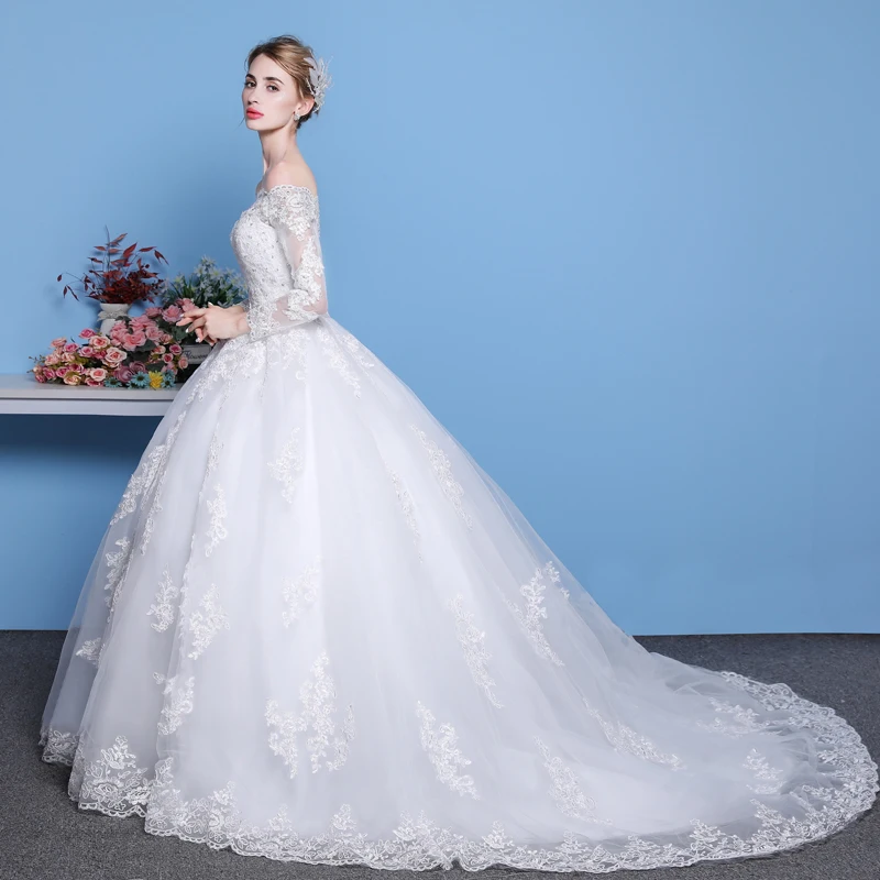 Lange Mouwen Trouwjurken 2022 Prinses Kant Bridal Bruid Jurken Luxe Vintage Uit De Schouder Robe De Mariage