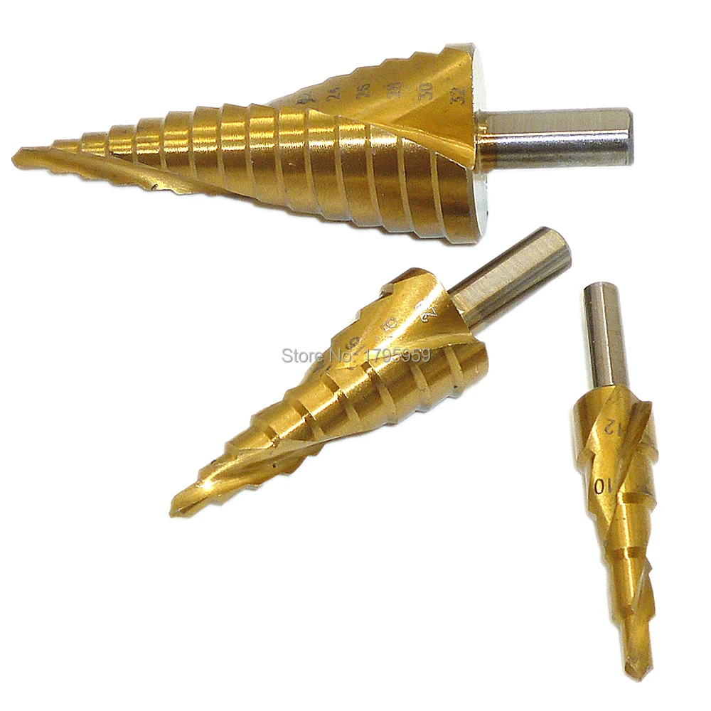 

3pc Step Drill Bits Triangle Shank HSS Titanium Coated Industrial Reamer Hole Cutter Tools Set 4mm-32mm 4mm-20mm 4mm-12mm