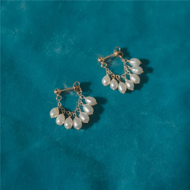 Handmade Natural Pearl Earrings Gold Filled Brincos Not Fade Party Vintage Jewelry Pendiente Oorbellen For Women