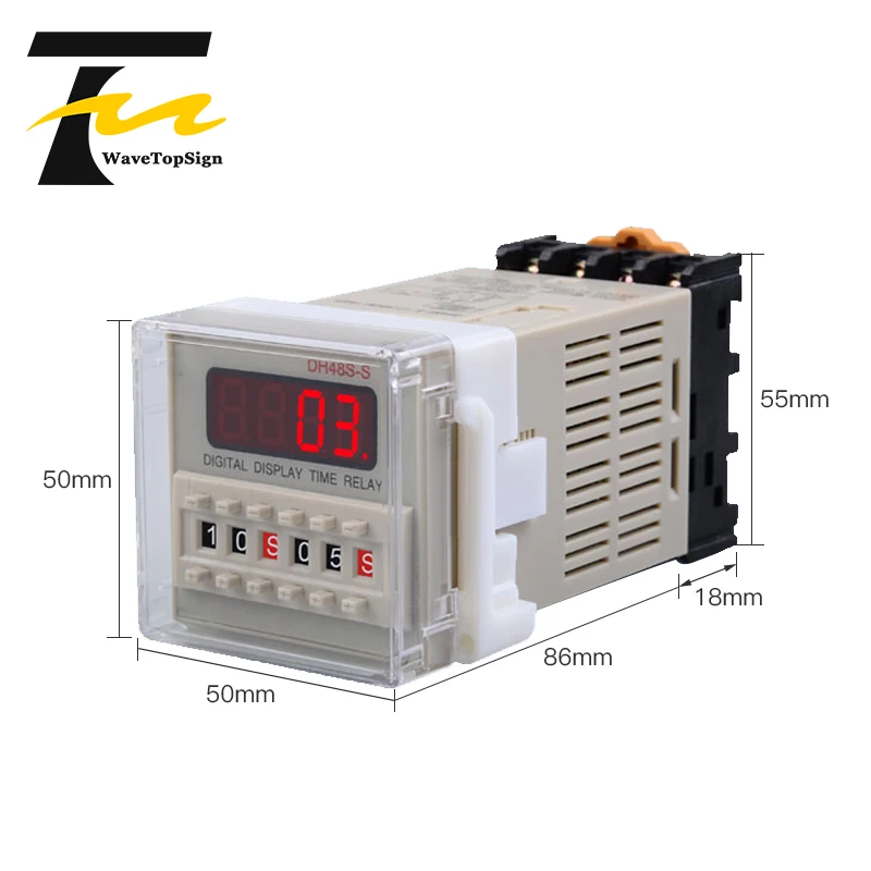 DH48S-S 0.1s-990h AC 110V 220V DC 12V 24V Repeat Cycle SPDT Programmable Timer Time Switch Relay with Socket Base DH48S Din Rail