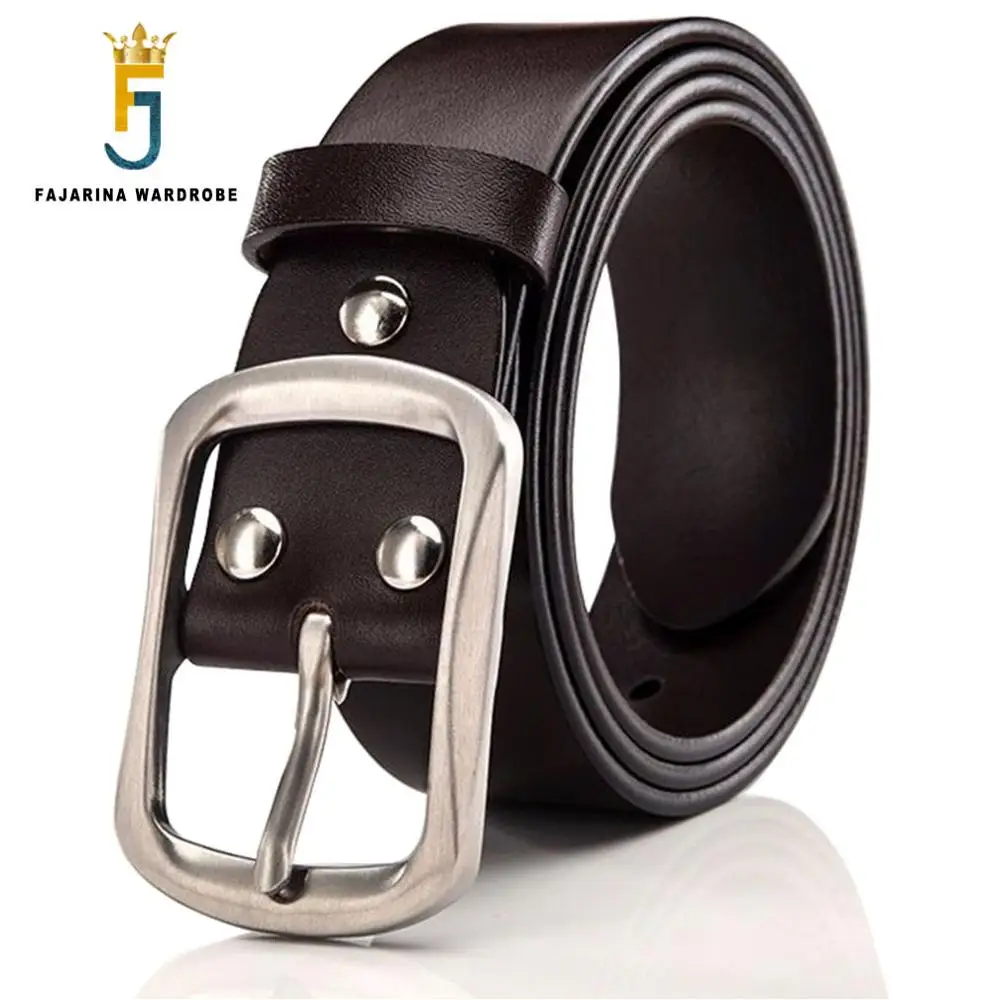 FAJARINA Top Grade Quality Cow Skin Leather Mens Stainless Steel Buckle Metal Cowhide Accessories Jeans Belts for Men N17FJ593