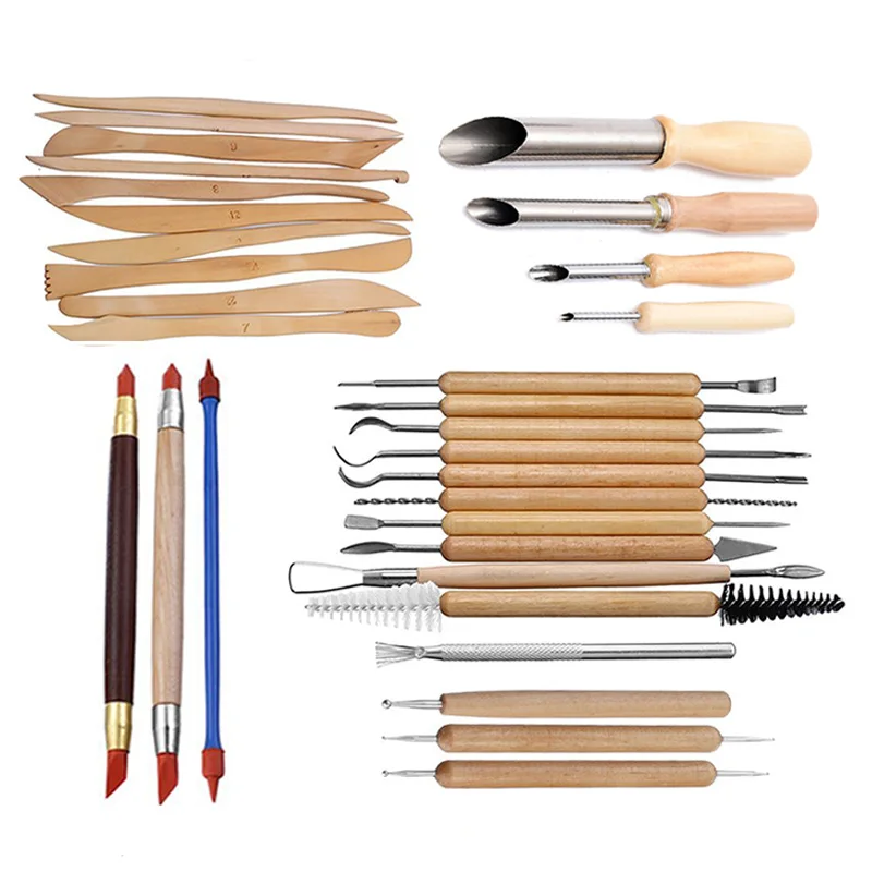 31Pcs/Set DIY Arts Crafts Clay Sculpting Tools Pottery Carving Set Ceramics Wooden Handle Modeling Clay Tools