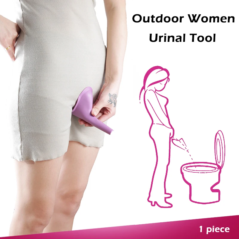 1 buah alat Urinal wanita luar ruangan portabel, pispot lipat silikon lembut, alat buang air kecil berdiri & kencing untuk perjalanan berkemah