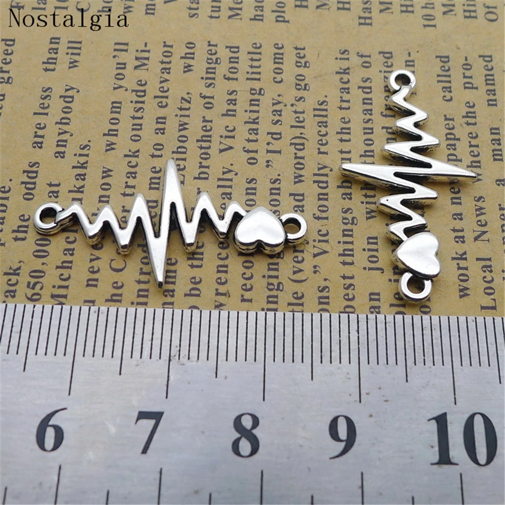 10pcs Exquisite Love ECG Connector charms pendants 17*32mm Antique bag accessories Jewelry earring bracelet necklace