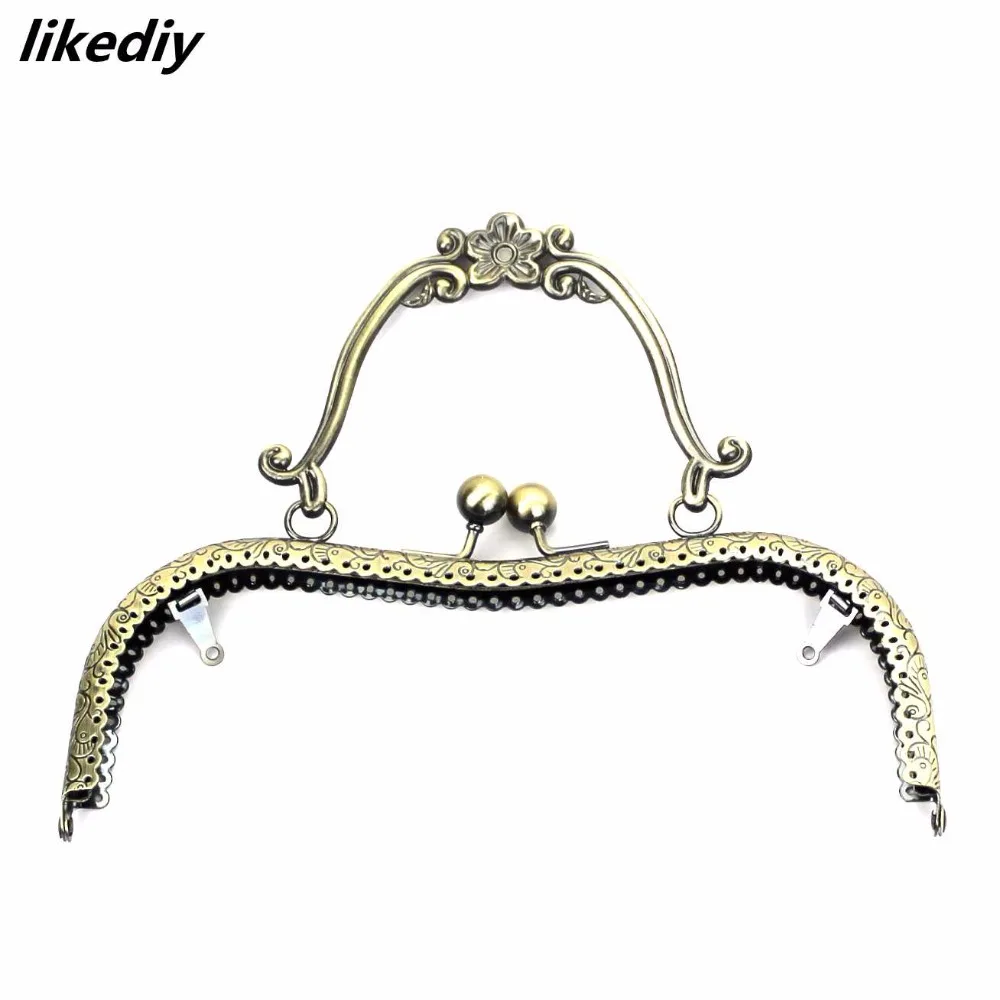 1 Piece 20.5 CM Plum Blossom Flower Pattern Vintage Metal Purse Frame Kiss Clasp Handle Bag Accessories