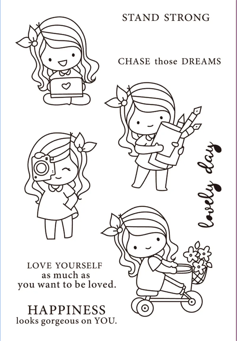 11x16 Girl playing Transparent Clear Stamps for Scrapbooking for DIY Card Making Cutting Crafts Stencil