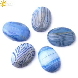 CSJA Oval Natural Stones Cabochon Base for Jewelry Making Blue Striped Agates Accessories DIY Women Rings Earrings 30X40 F809