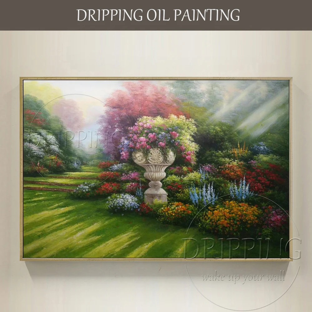 

Top Artist Hand-painted Beautiful Garden Landscape Oil Painting on Canvas Vivid Colors Garden Flowers Landscape Oil Painting